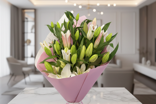 Lovely Lilies bouquet mix white and pink