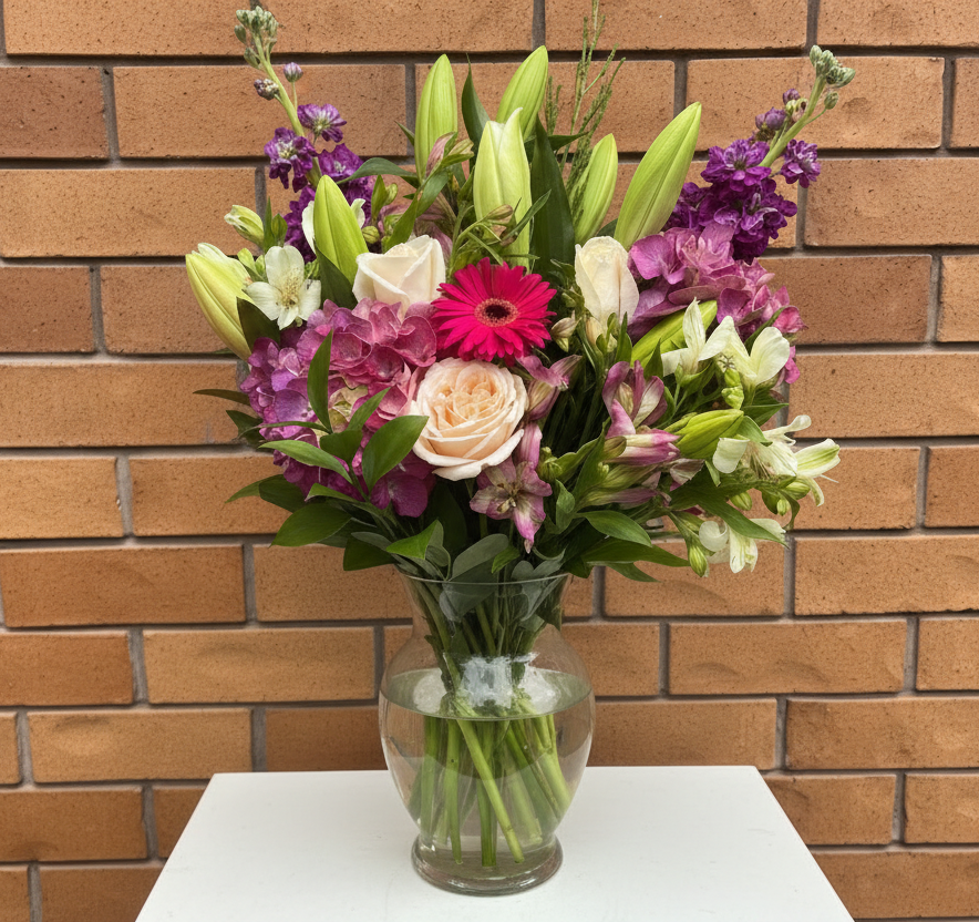 Bouquet of flowers in a clear vase