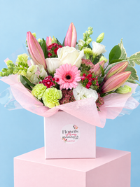 Flower Arrangement in posies box with Lilies