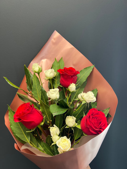 Bouquet of red and white roses