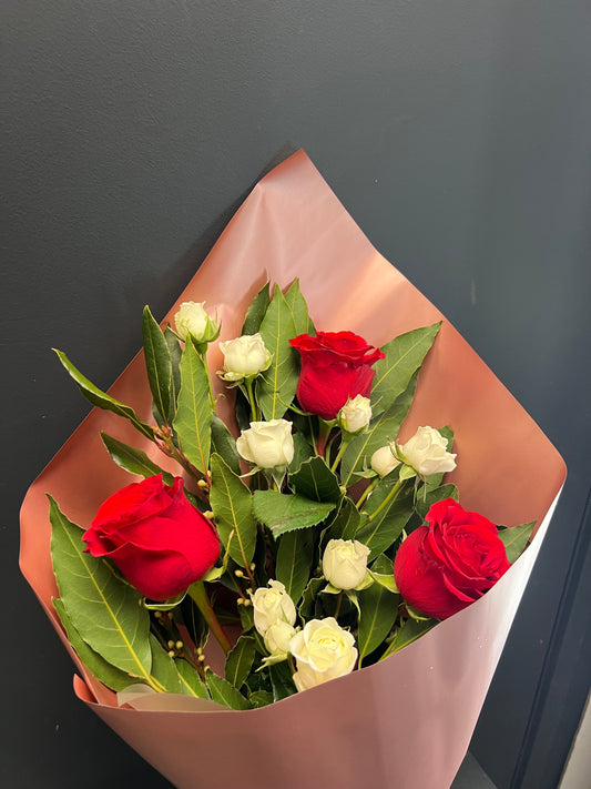 Bouquet of red and white roses