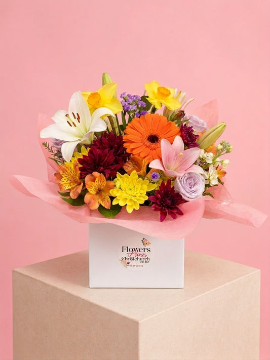 Flower Arrangement in posies box with Lilies