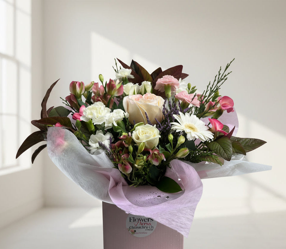 Bouquet of flowers in a box