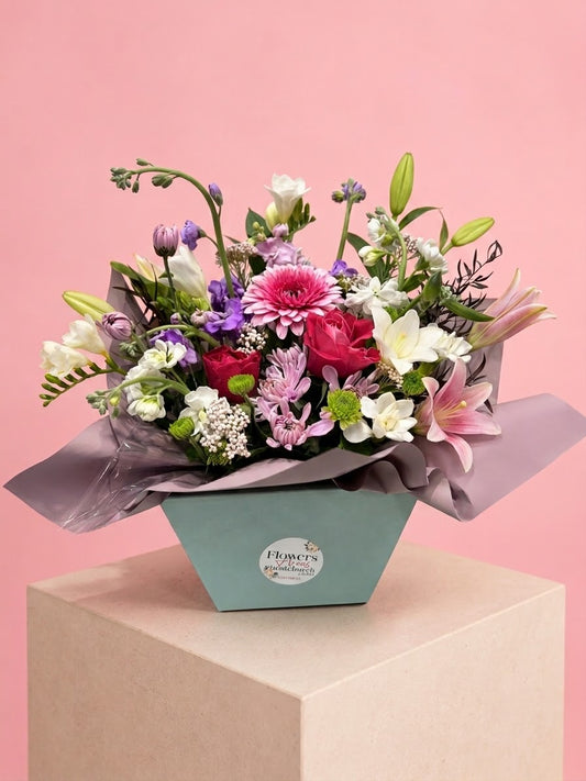 Flower arrangement in pot box