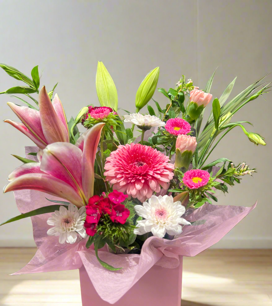 Flower Arrangement in posies box (with Lilies)