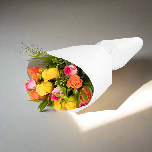 Bouquet of colorful flowers wrapped