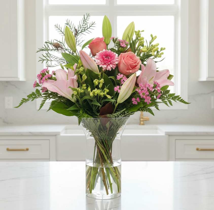 Bouquet of pink and green flowers