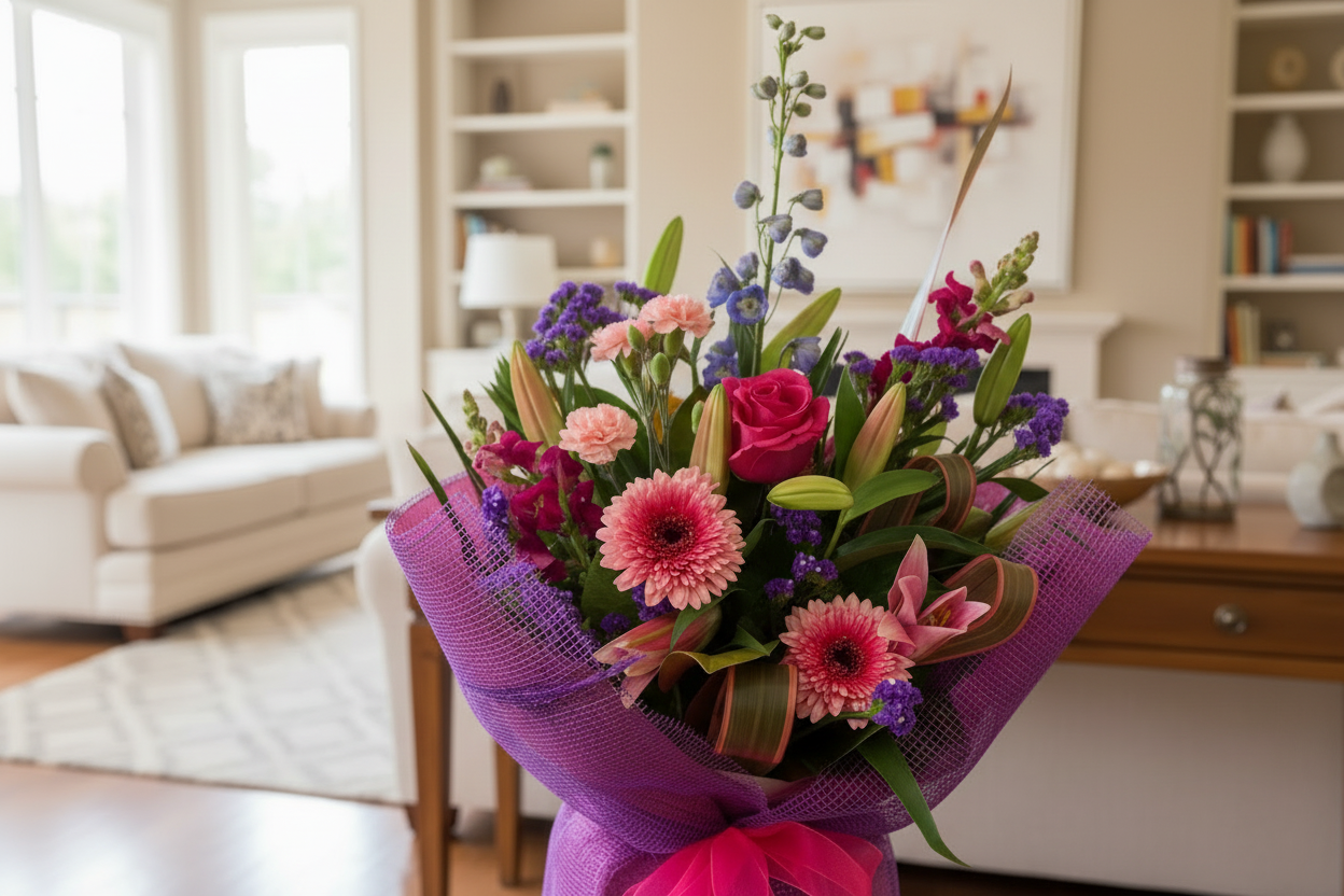 Bouquet of flowers in a living room